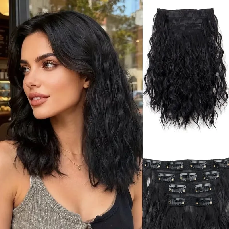 12Inch Synthetic Short Wavy Curly Hair Extension 4pcs/set Clip in Hair Easy to Wear for Women Party Use Daily