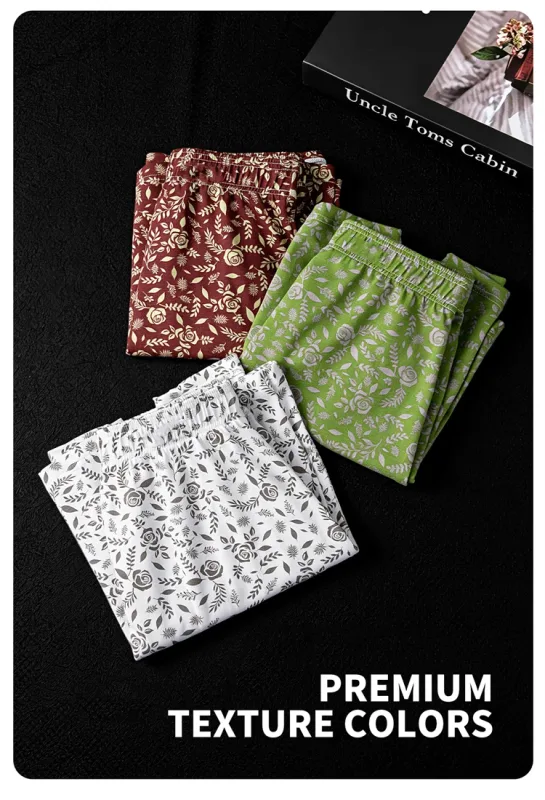 MiiOW 3Pcs Cotton Men Underwear Boxershorts Breathable Rose Print Man Underpants Skin-friendly Large Size Men's Shorts Panties