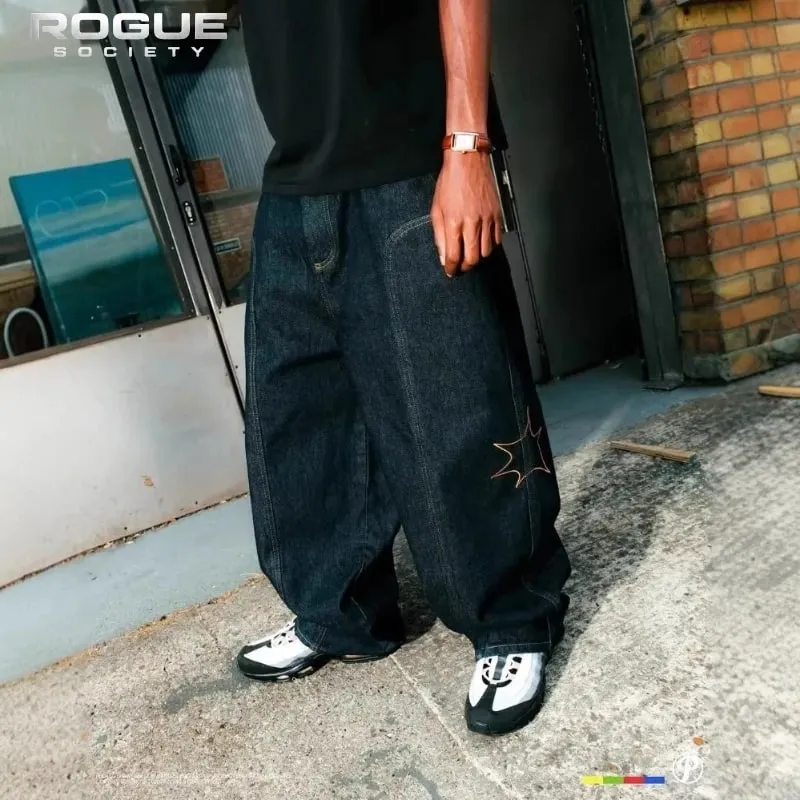 Streetwear Hip Hop Harajuku Retro Baggy Jeans Men Star Embroidered Loose Wide Leg Denim Pants Unisex Y2K Vintage Street Trousers — image 4