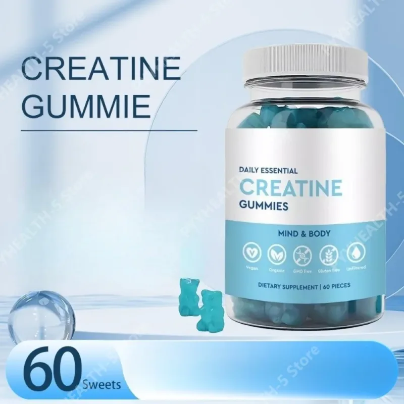 Creatine Gummies Vegan Non-GMO Gluten-Free Low Sugar Organic Supports Athletic Performance for Adults Unisex 60 Count