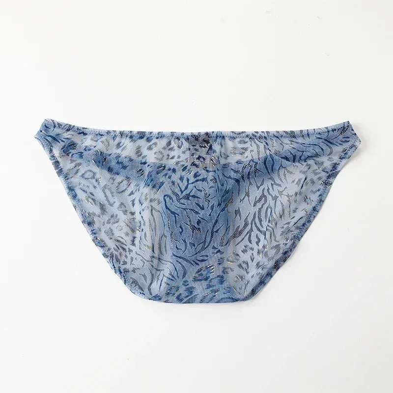 Men Leopard Printed Mesh Underwear Ice Silk Thin Breathable Low Waist Quick Dry Cool Summer Mens Briefs Panties