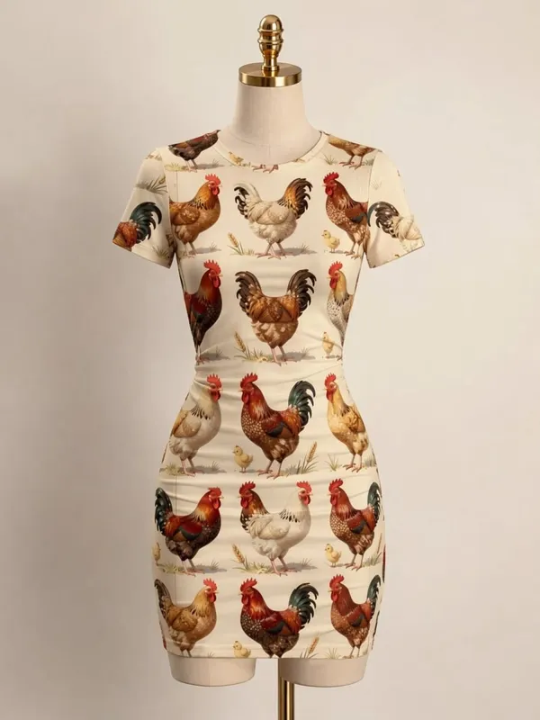 Womens Short Sleeve Bodycon Mini Dress Slim Fit Crew Neck Floral Print Casual Summer Party Cute Smooth Holiday Vacation Sundress