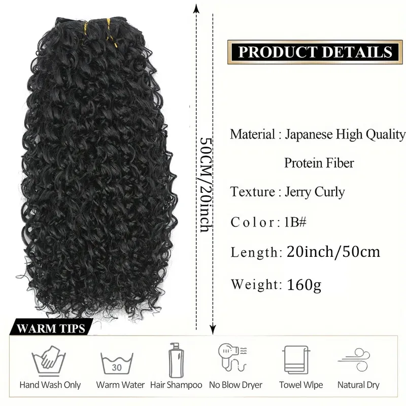 Synthetic 20inch Kinky Curly Clip In Hair Extensions Double Weft Full Head Japanese Heat Resistance Fiber Synthetic Curly Hair