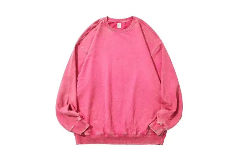 Extra-Large 100% Pure Cotton 350g Round-Neck Hoodie Washed-Out Retro Wax-Printed Snowflake Crewneck Sweater Casual Distressed