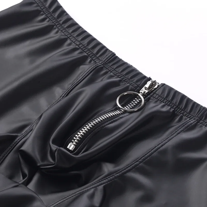 Sexy Herrenhöschen Kunstleder Herren Boxershorts Unterhosen Reißverschluss Slip Homme U Pouch Herren Boxer Dessous Cueca Calzoncillo