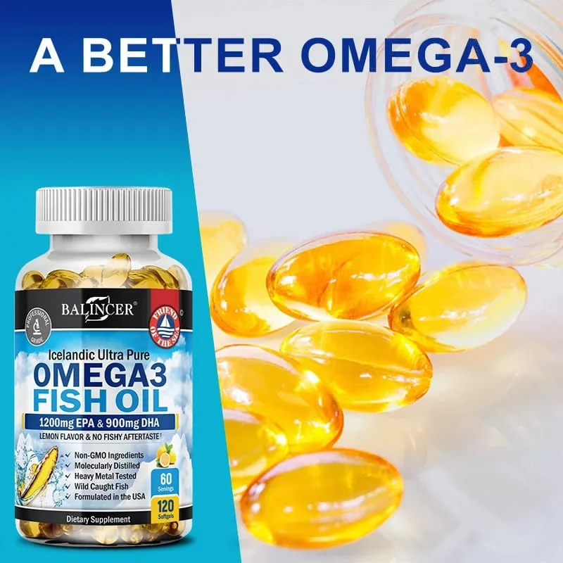 Omega-3-Fischöl-Ergänzungsmittel – mit EPA und DHA – unterstützt die Gesundheit von Herz und Gehirn. Omega-3-Fettsäuren, 120 Kapseln