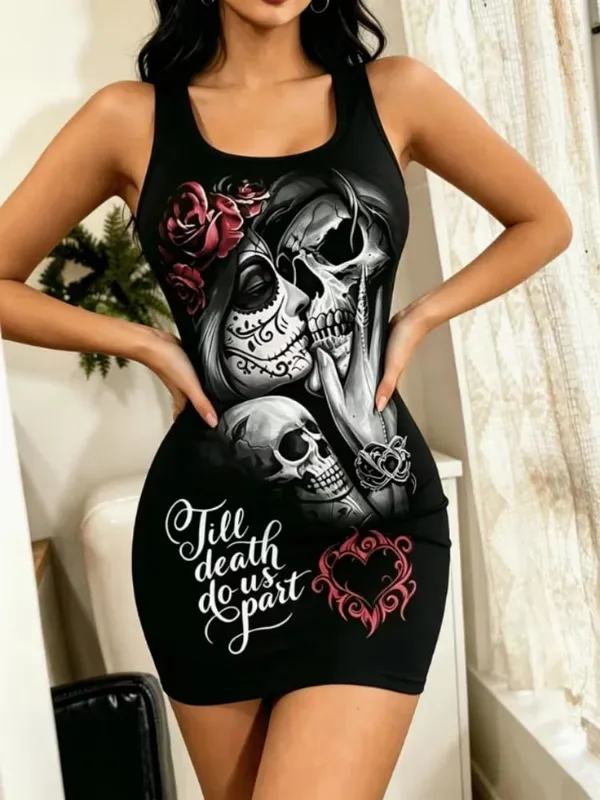 Women’s Casual Skeleton Printed Summer Cooling Shoulder Straps with Sleeves Off Shoulder Bodysuit/Pajamas/Home Wear.