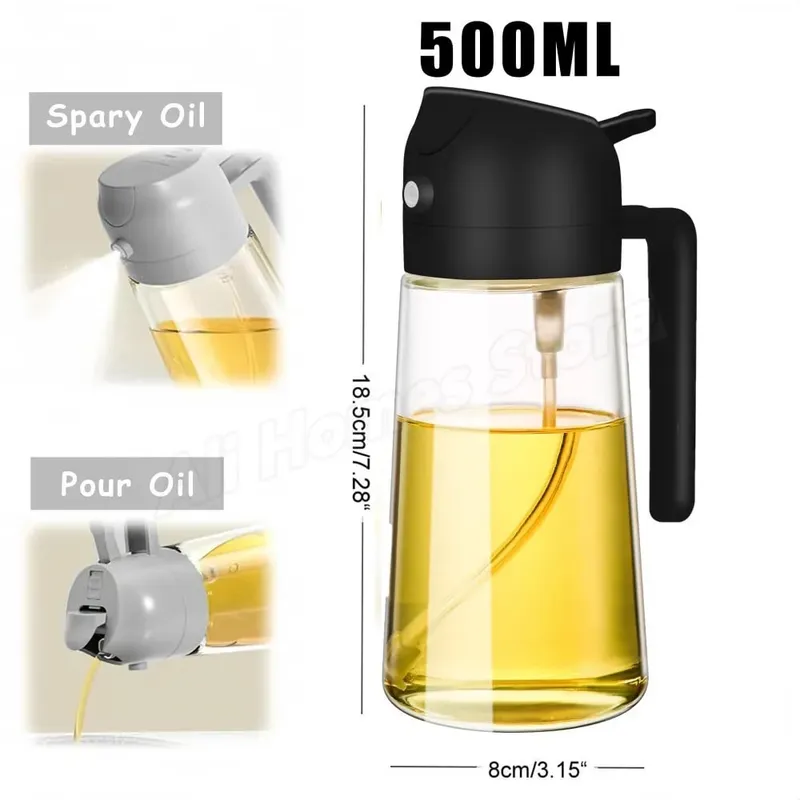 500ml 2-em-1 duplo uso plástico azeite pulverizador dispensador spray despeje garrafa vinagre senhor fritadeira de ar churrasco salada ferramentas de cozinha