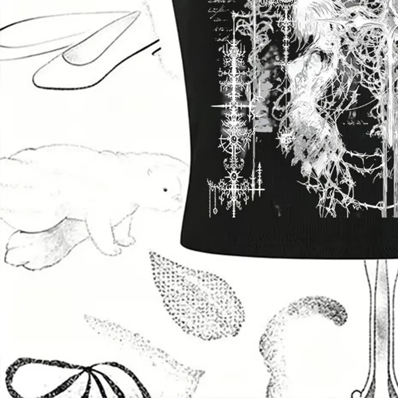 2000s Y2k Tops With Suspenders Aesthetic Women's Blouses Goth Clothes Tanks & Camis Crop Top Women Emo 90s Vintage Clothes Woman