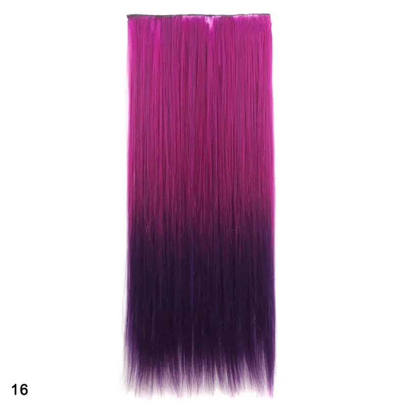Rainbow Hairpiece Clip in One Piece Hair Extension Long Straight Synthetic Black Blue Gray Green Ombre Color Hairpieces
