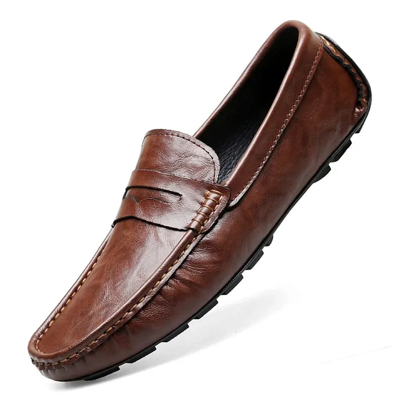 New Classic Casual Leather Men Shoes High Quality Summer Soft Bottom Loafers Outdoor Slip on Driving Shoes Flat Designer Shoes