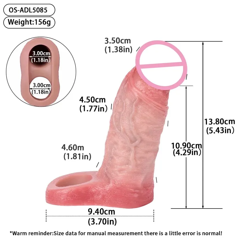 Reusable Penis Sleeve with Realistic Closed Head And Cock Ring Dick Enlargement Comdom Delay Ejaculation Sex Toys for Men