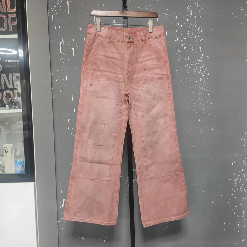 Presale Y2K Men's Carpenter Jeans Washed Distressed Wide Leg Casual Streetwear Make Old Dirty Denim Long Pants 9X3245