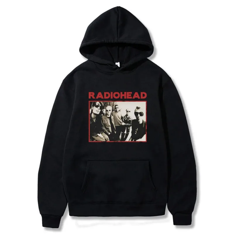 Vintage Rock Grubu Radiohead Kapüşonlu Üst Hip Hop Her Şey Müzik Albümü Baskı Kazak Harajuku Sokak Boyu Kapüşonlular Gençler