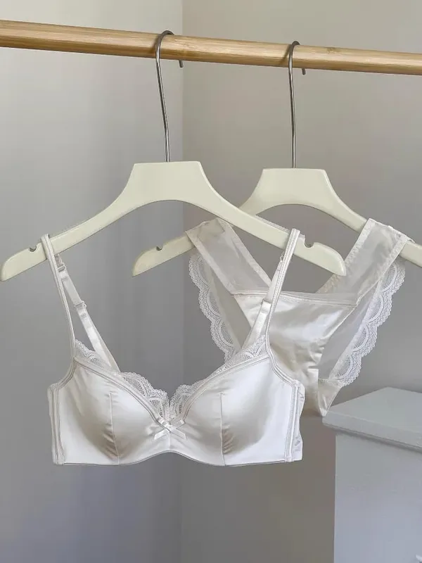 Summer Seamless Lace Bra Set for Small Bust Soft Wire Anti-Sagging Slimming Bralette & Panty Lightweight Lingerie Sexy Set