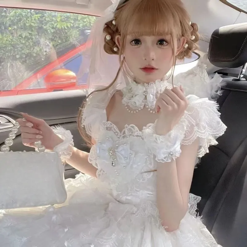 Cosplay Clothing Girls Vintage Elegant Holiday Party Dress 2026 Summer Lolita Strap Dress Japanese Sweet Kawaii Style Y2K Lace