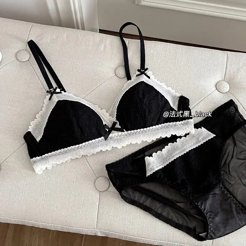 작은 가슴을위한 일본식 Bralette 무선 레이스 브래지어 세트 여성 섹시한 프랑스어 통기성 컴포트 속옷을 밀어