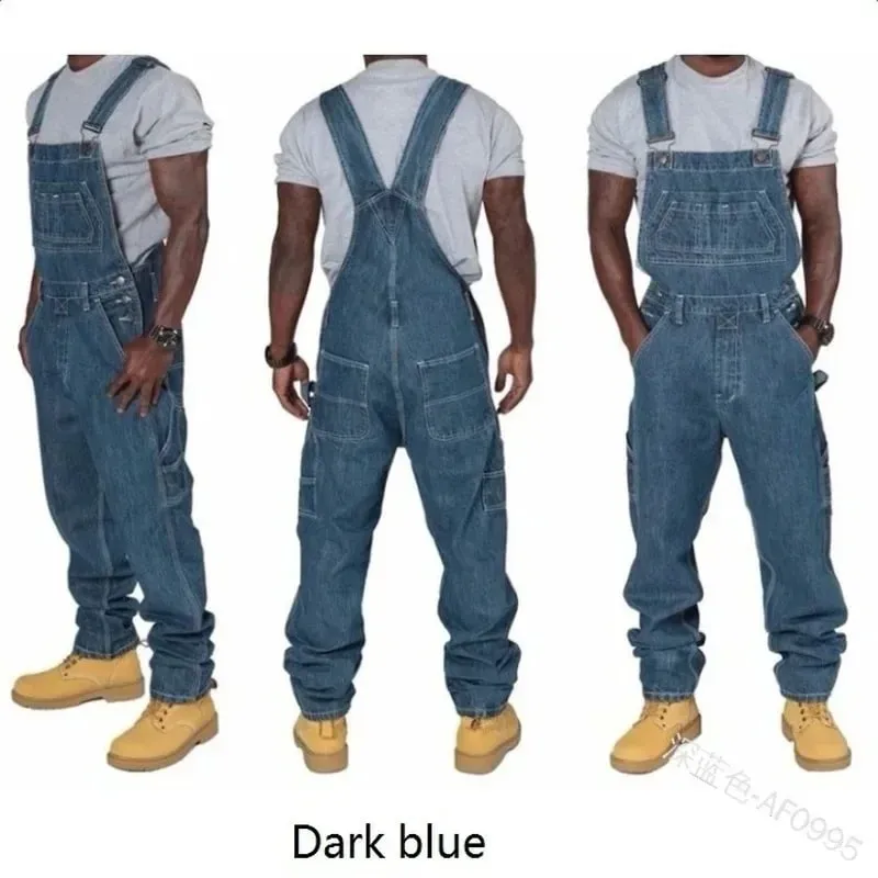 Mens Jeans 2025 Overalls Men Pockets Casual Loose Long Denim Pants Slim Splice Straight Rompers Autumn Plus Size Long Jeans Men — image 7