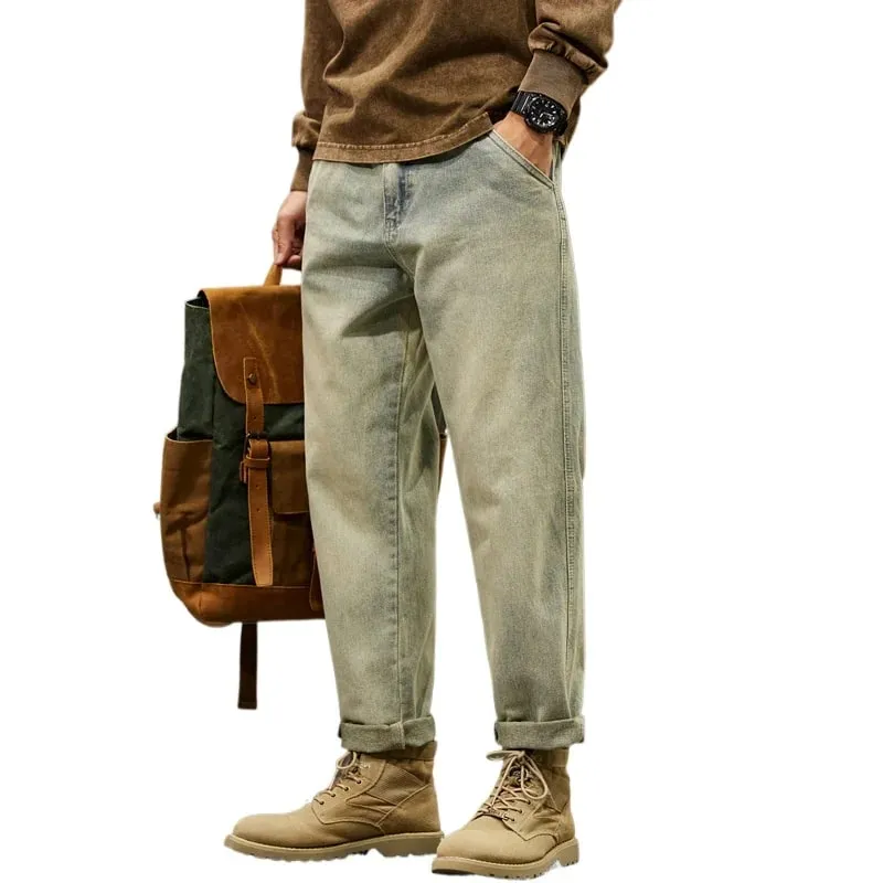 Men's 95% Cotton Jeans High Quality Loose Harem Pants Fashion Baggy Casual Outdoor Work Denim Pants Brand Men's Clothing