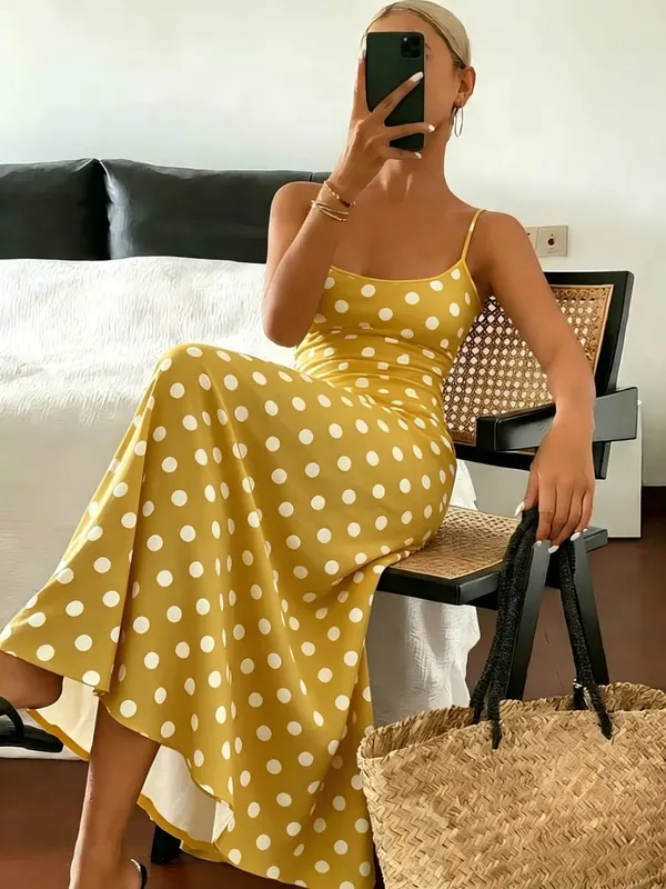 Spring/Summer New Elegant Polka Dot Print Slimming Dress Elegance Fashionable Women's Clothing Casual Midi Dress