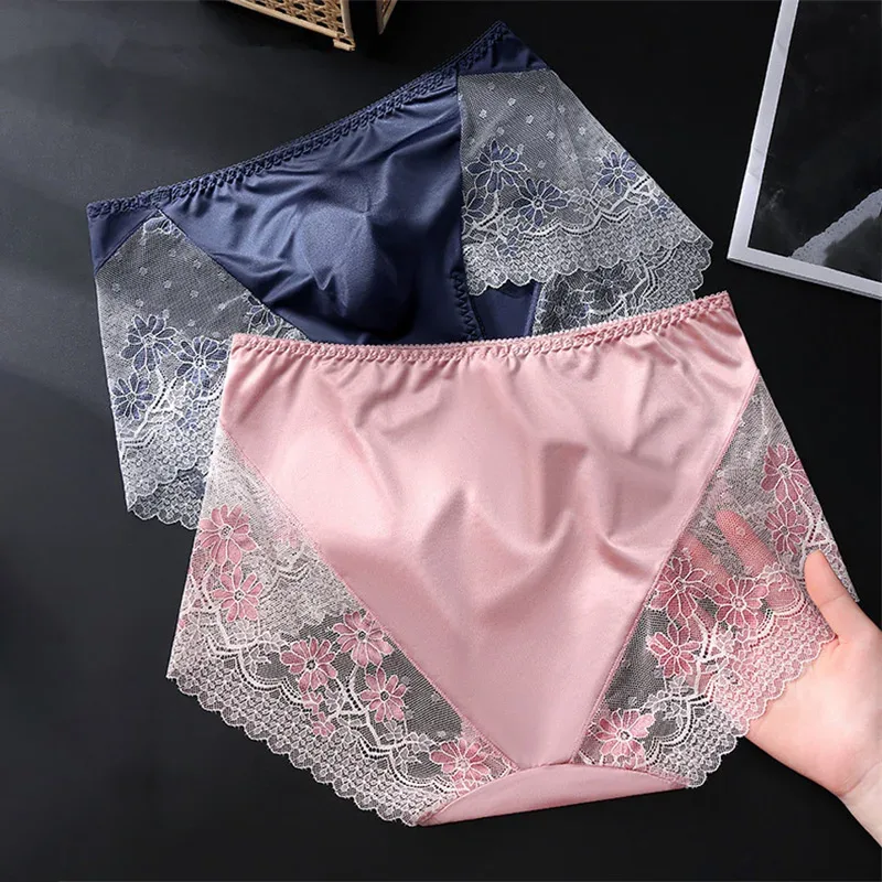 Men Satin Ice Silk Triangle Underwear 3D Pouch Low‑Waist Briefs Side Lace Breathable Soft Sexy Male Plus Size Intimate Shorts