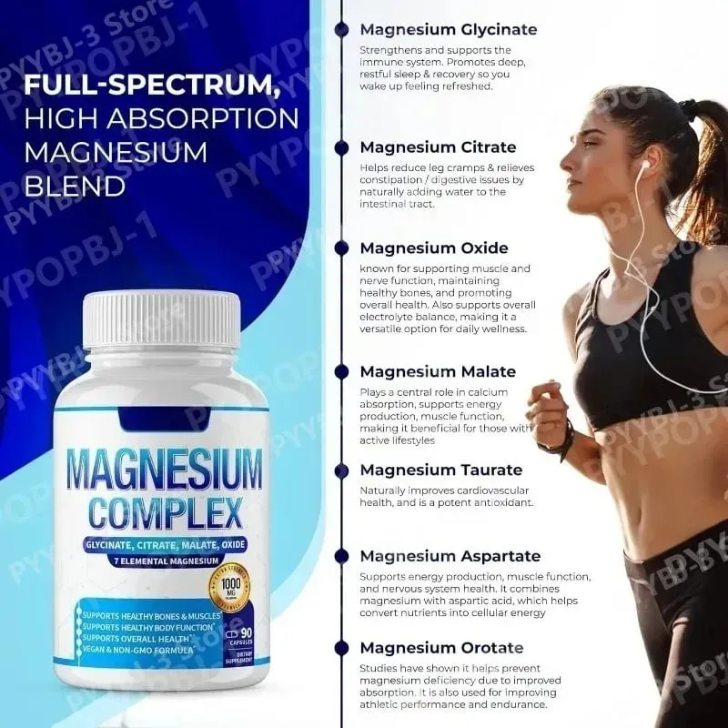 Magnesium Supplement 1000mg 7 in 1 Complex with Glycinate Citrate Malate Taurate Supports Muscle Relaxation Sleep Support 90 Ct