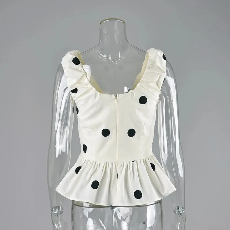 Linad Vintage Polka Dot Backless Tank Tops Summer Street Chic Slim Deep V Neck Vest Casual Ruffles Sleeveless Tops Woman 2026