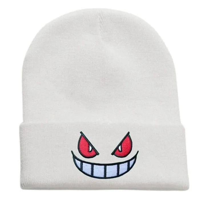 Pokemon Gengar Kartun Bordir Beanies Rajutan Skullies Musim Gugur Musim Dingin Topi Wol Hangat Gengar Wanita Pria Beanies