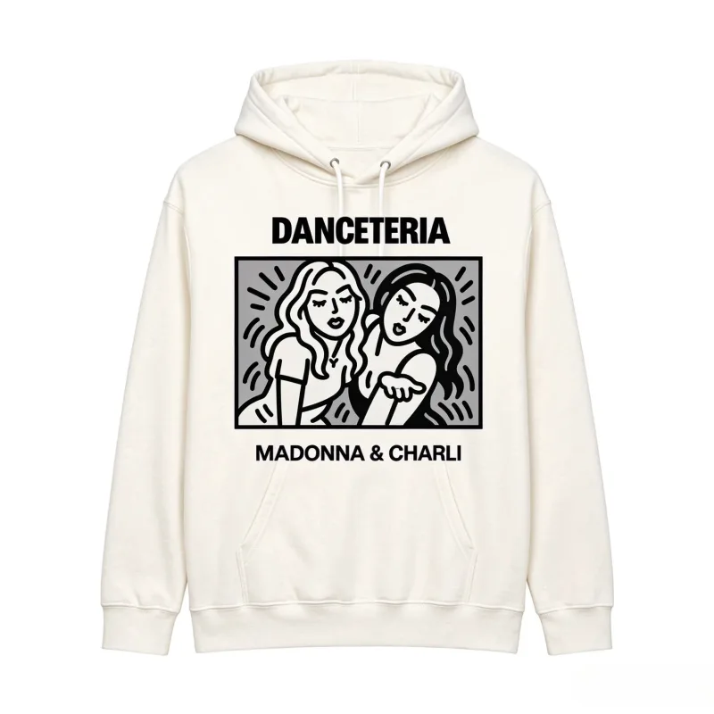 2026 Madonna Charli XCX Danceteria Hoodie Line Artกราฟิกพิมพ์Unisex Pullover Hooded Sweatshirt Popเพลงพัดลมเสื้อลำลอง