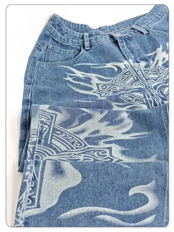 Men's Y2K Gothic Graffiti Print Baggy Ultra Wide Leg Jeans Hip Hop Streetwear Loose Casual Skater Denim Pants Unisex
