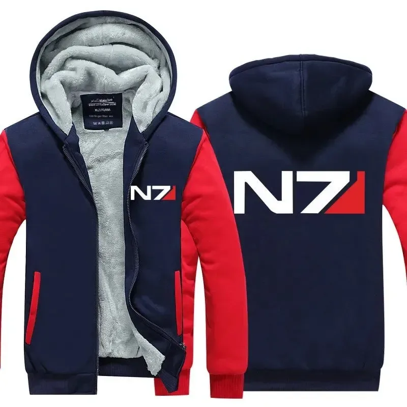 Effect N7 Hoodies Jacket Zipper Thickened Fleece Men's Winter Casual Fashion Men Women Anime Game Unisex N7 hoodie sweatshirt
