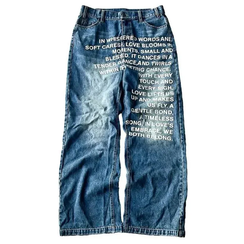Y2K New Retro Letters Washed Oversized Jeans Fashion Men's and Women's Harajuku Hip Hop Gothic Casual Joker High Street Pants