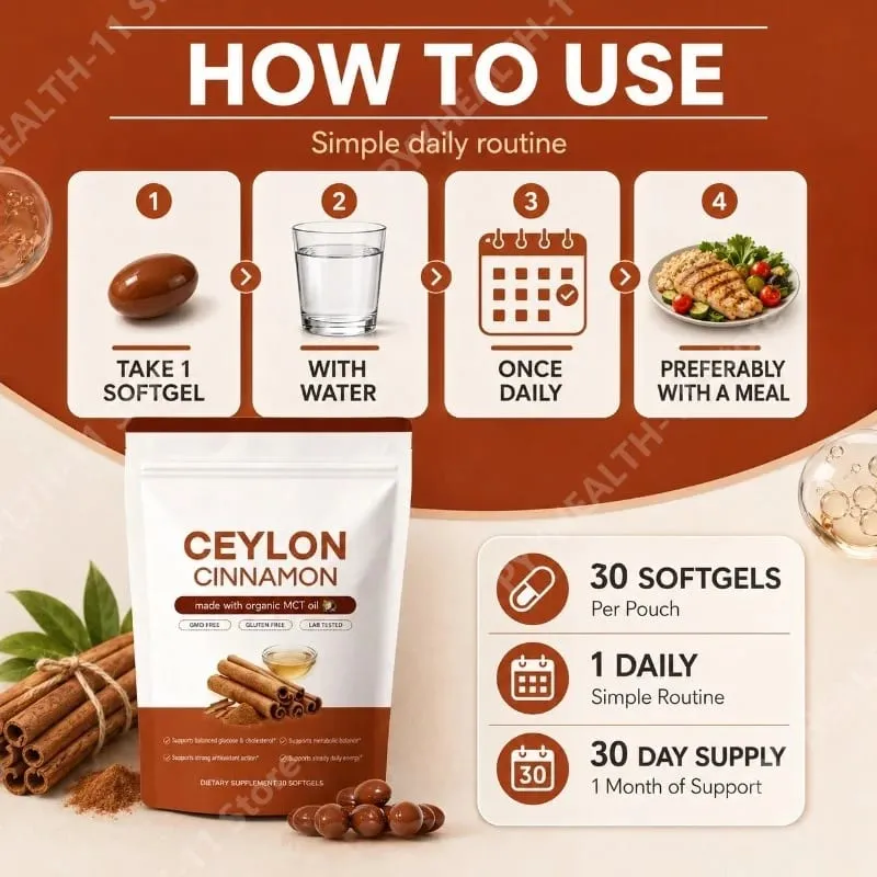 Ceylon Cinnamon Softgels with Organic MCT Oil Metabolic Balance & Antioxidant Support for Men and Women 30 Softgels