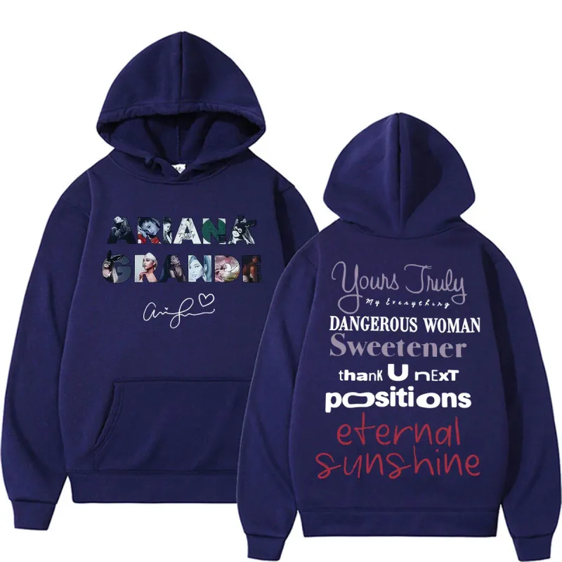 Singer Ariana Grande Album Tour Graphic Hoodies Men Women Fashion Classic Vintage Sweatshirts Autumn/Winter Casual Fleece Hoodie