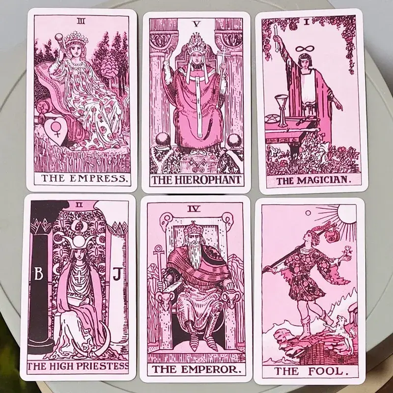 Rose Rider Tarot Deck in Tin Box - 78 Classic Vintage Pink Tarot Cards 11*6.2cm with Guidebook Aesthetic Rose Pink