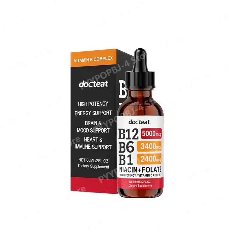 Docteat B Complex Drops 60ml High Potency B12 5000mcg Methylcobalamin Energy Brain Mood Heart Immune Support Non GMO Vegan