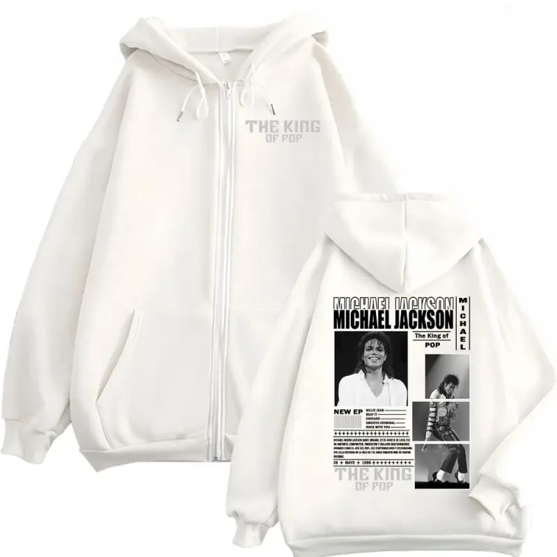 King of Pop Michael Jackson Bad Era Zipper Hoodies Men Women Fashion Hip Hop Jacket Sweatshirt Cozy Long Sleeve Zip Up Pullovers