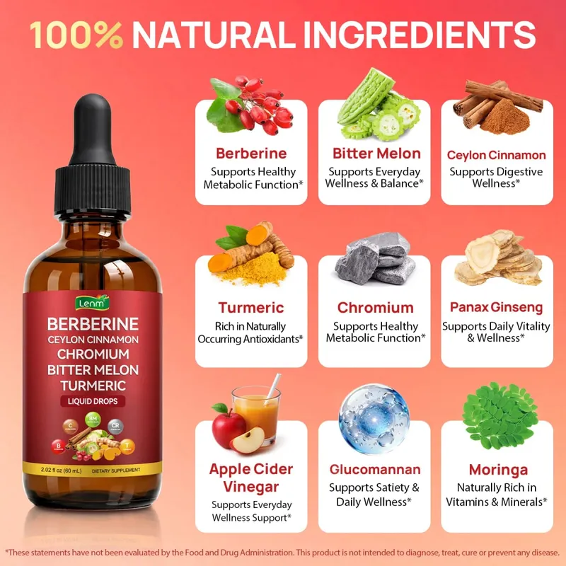 Berberine Complex Drops Metabolic Support 100% Natural Sugar & Alcohol Free Healthy Blood Sugar Balance & Digestive Health