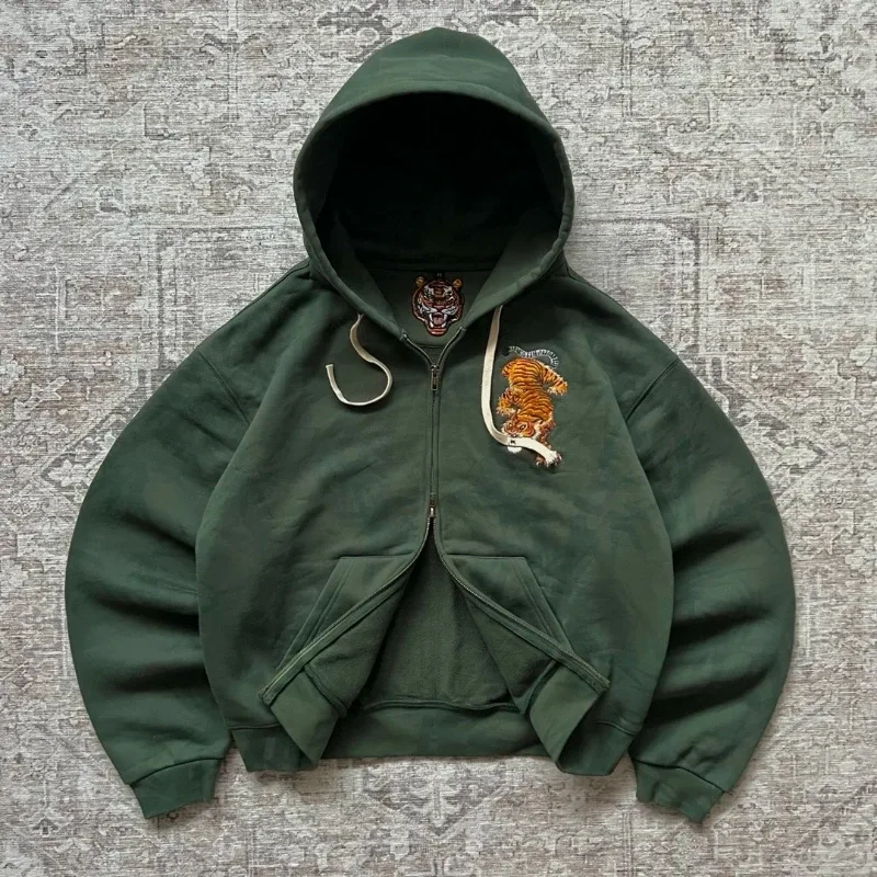Lalaking Dragon Embroidered Hoodie Japanese Sukajan Style Fleece Lined Pullover Hooded Sweatshirt Loose Casual Streetwear Tops Bago