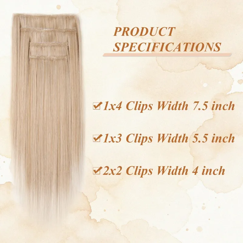 4PCS 14inch Short Clip in Hair Extensions Straight Clip Hair Extensions Invisible Lace Weft Soft Synthetic Hairpieces for Women