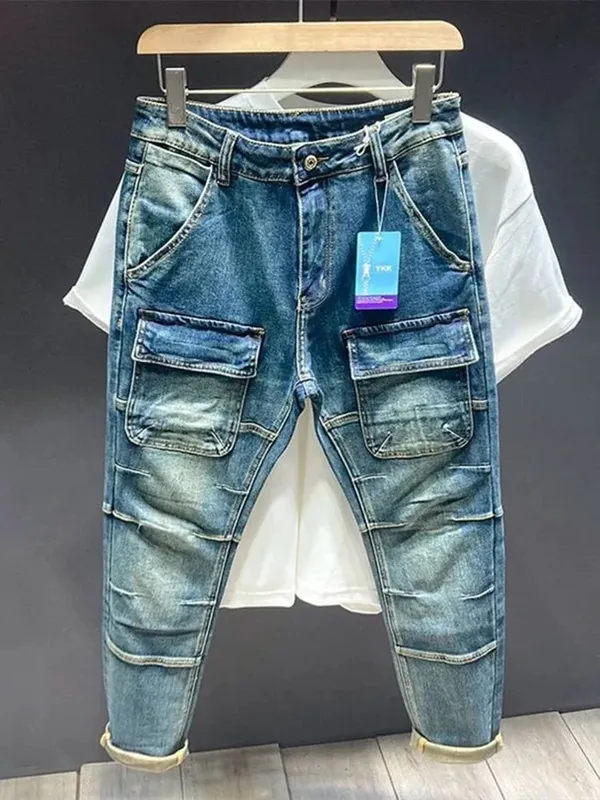 Spring and Autumn New Fashionable Solid Color American Retro Straight leg Jeans for Men's Casual Sports High quality Jeans 28-36