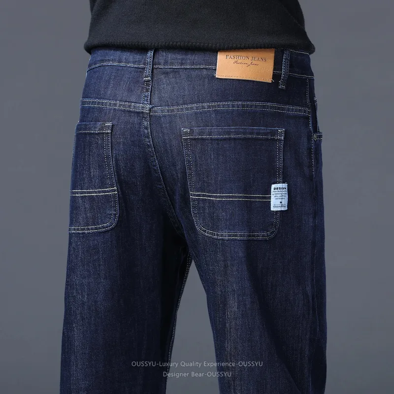 High Quality Autumn Winter Baggy Men's Jeans Loose Straight Cotton Business Thick Casual Solid Color Trousers Male Plus Size 40