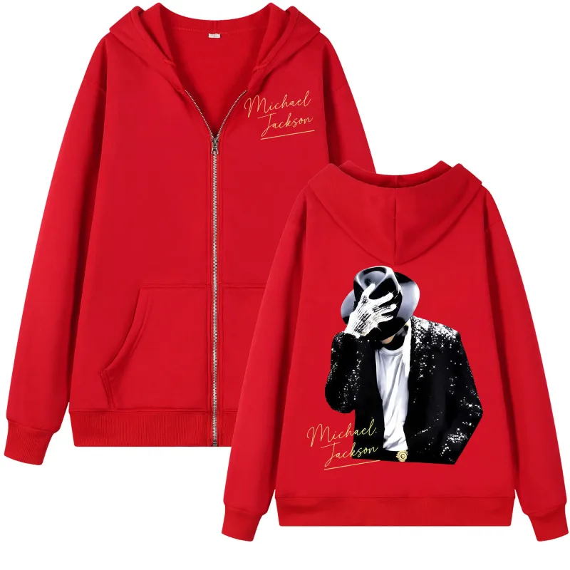 Singer Michael Jackson Double Sided Print Zipper Hoodie 90's Fashion Rock Zip Up Pullovers Men Women Casual Fleece Sweatshirts