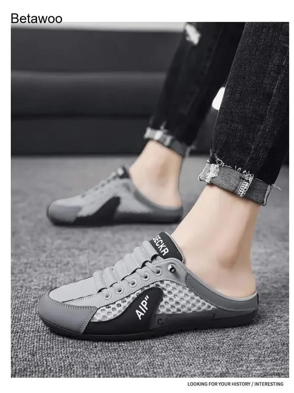 Backless Slip On Half Slide Sneakers for Men Breathable Mesh Casual Shoes