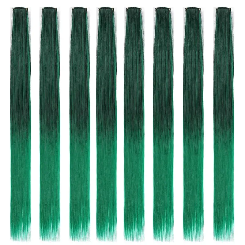 8pcs/pack Colored Party Highlights Clip in Hair Extensions for Girls 22 inches Multi-colors Straight Hair Synthetic Hairpieces