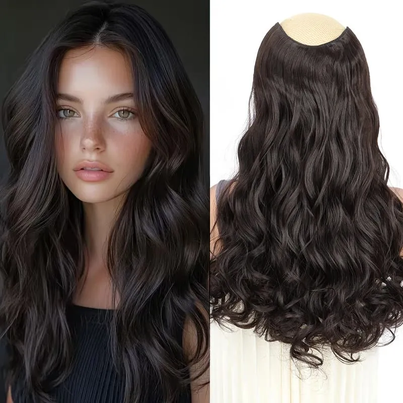 20Inch Synthetic 4 Clip Long Curly V-Shaped Hair Extension Natural Invisible Fashion Lazy Easy Wear Hairpiece for Women Party