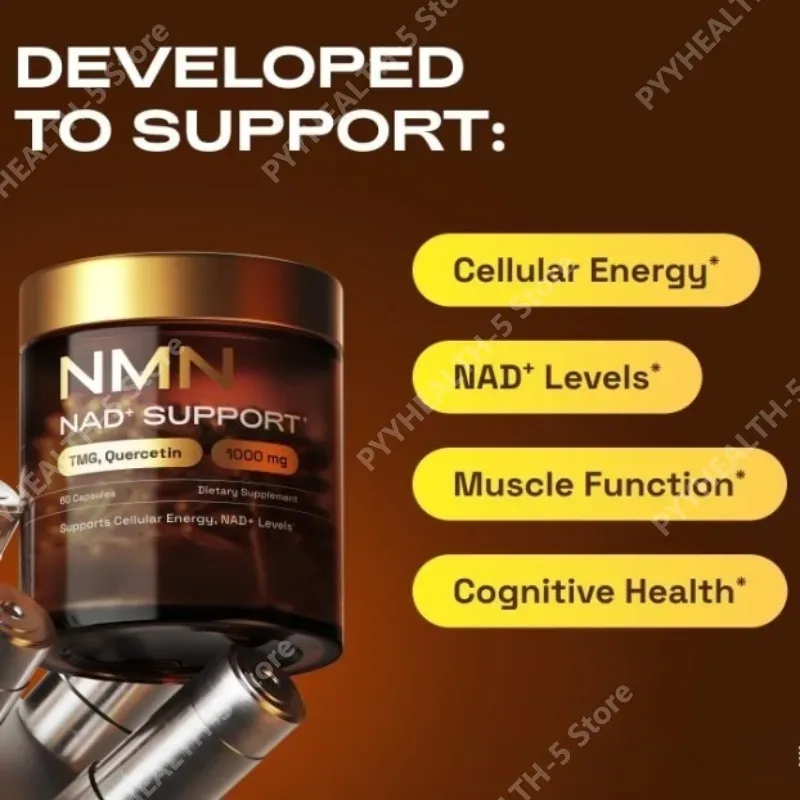 NMN 1000 Mg Capsule Supplement 4-in-1 Formula with TMG Quercetin & Resveratrol NAD+ Supplement Supports Energy 60 Capsules