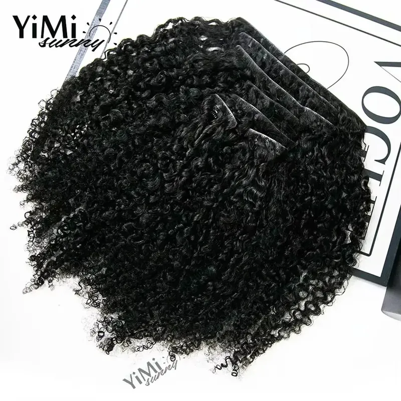 Extensiones de cabello humano con Clip de borde invisible para mujer, 120 g/set, sin costuras, rizado, inyectado, cinta de PU, Clip de trama, cabello humano