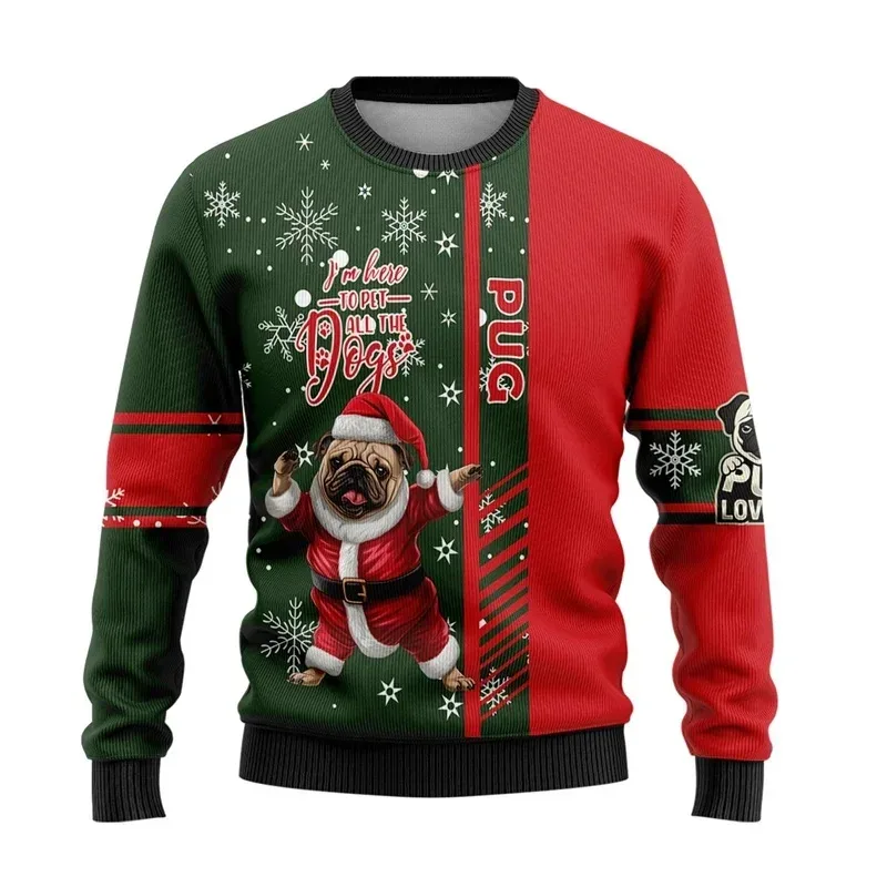3D Printed Christmas Decoration Sweatshirt For Men Women Alpaca Dog Pattern Pullovers Casual Loose Round Neck Long Sleeve Hoodie