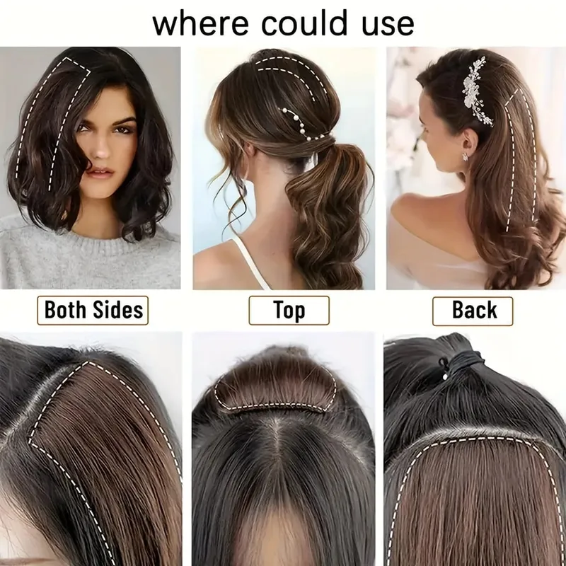 2 Stück natürliche, unsichtbare, flauschige Haarpolster für Frauen, Haarverlängerung, flauschiges Haarfutter, obere Abdeckung, synthetisches, nahtloses Haarpolster